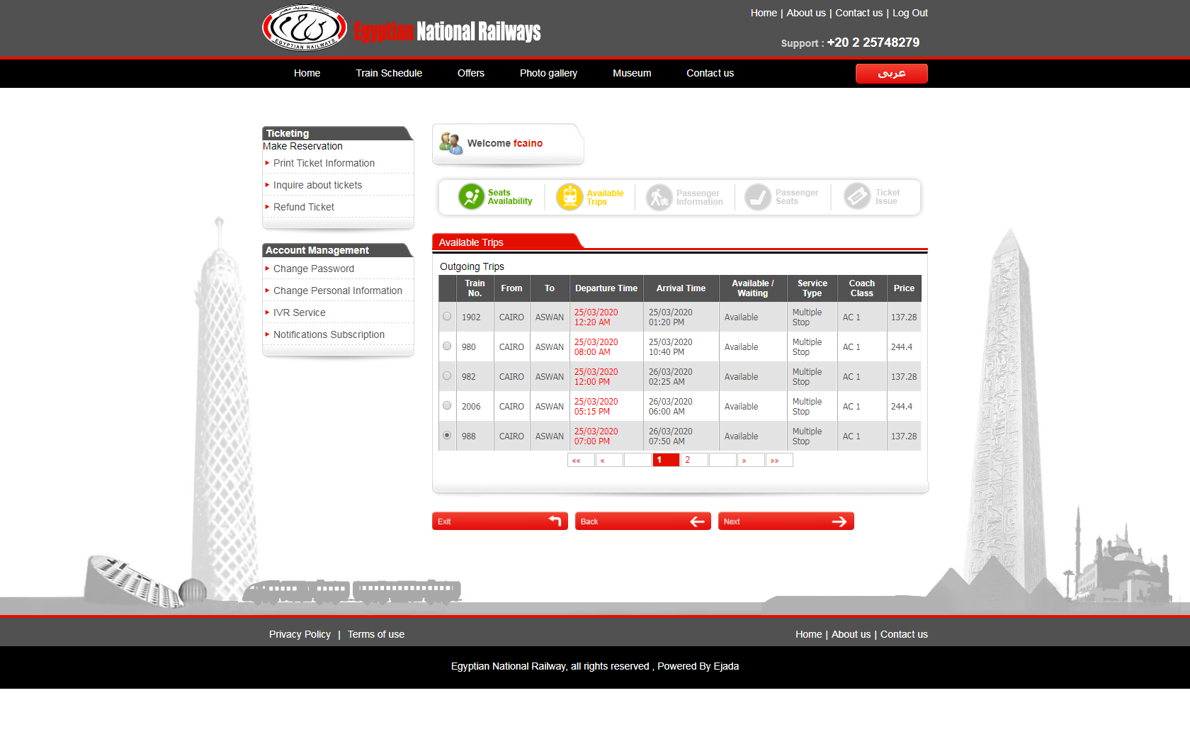 Paso 6 de como comprar boletos tren en Egipto por internet