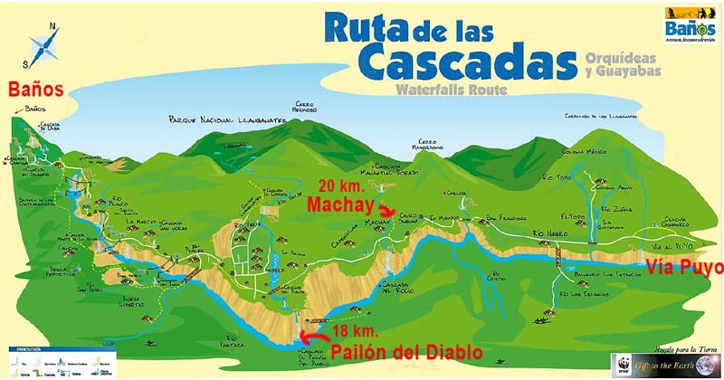 Mapa de las Rutas de las Cascadas