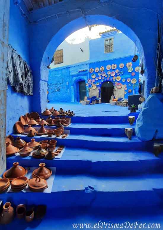 Pasajes y arcos azules en Chefchaouen