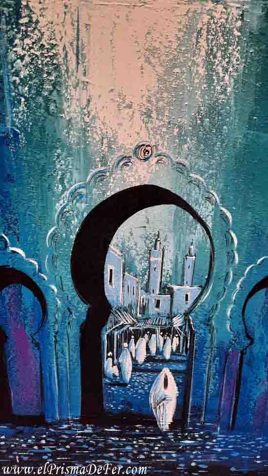 Pintura de la Puerta Azul de Fez