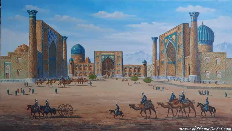 Pintura de la Plaza Registán de Samarcanda