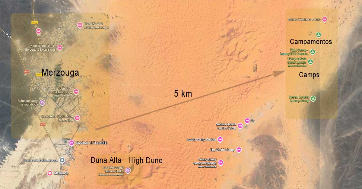 Mapa Merzouga y Desierto de Erg Chebbi