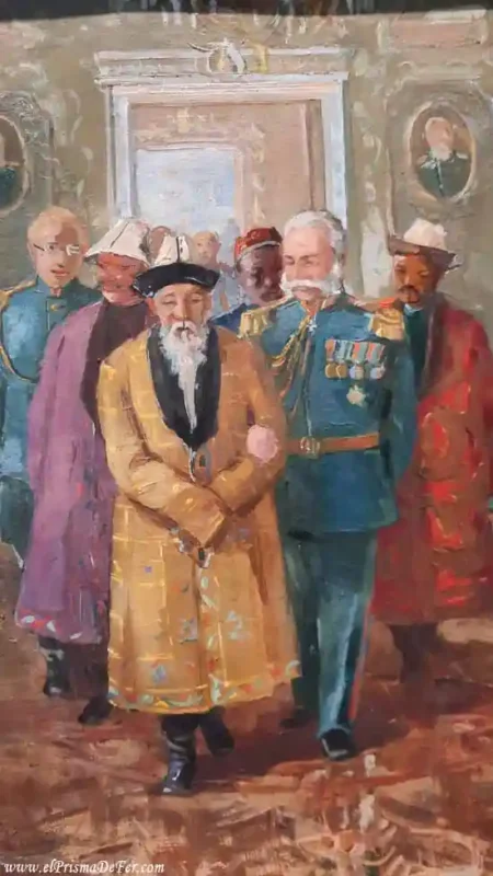 Pintura "Llegada de los embajadores" Artista J. Kozhakhmetov - Museo Bishkek