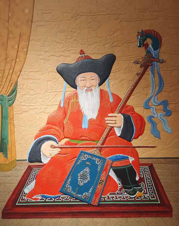 Pintura de un mongol tocando música - Museo de Historia Nacional en Ulán Bator
