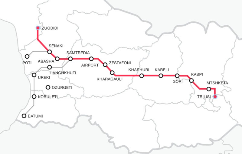 Mapa con los recorridos de los trenes en Georgia
