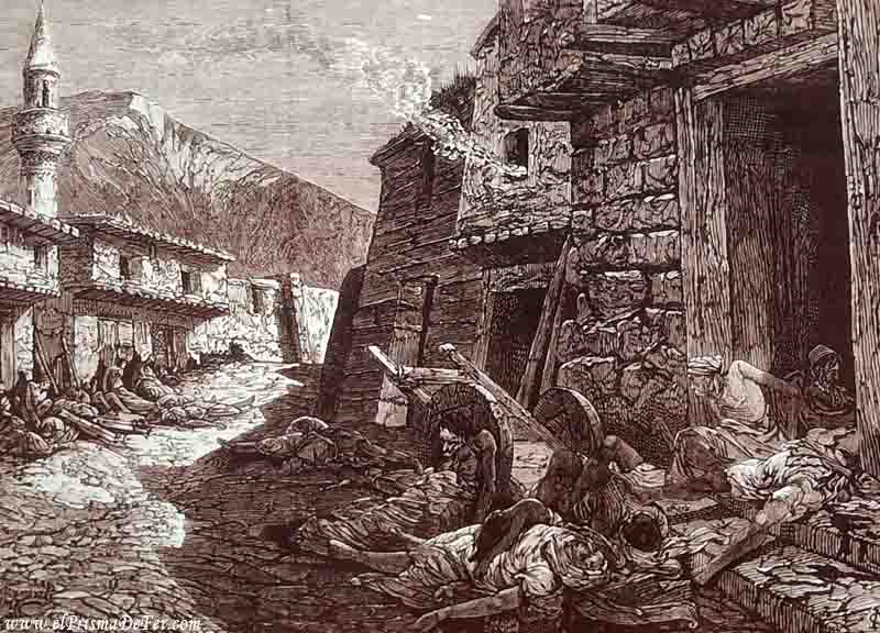 Ilustración de la miseria y hambruna del pueblo Armenio - Museo del Genocidio Armenio, Ereván