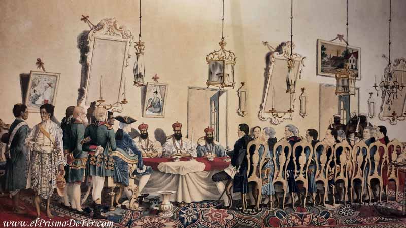 Pintura que retrata reuniones entre los británicos y los cingaleses