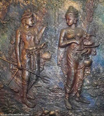 Relieve retratando la época budista de Sri Lanka