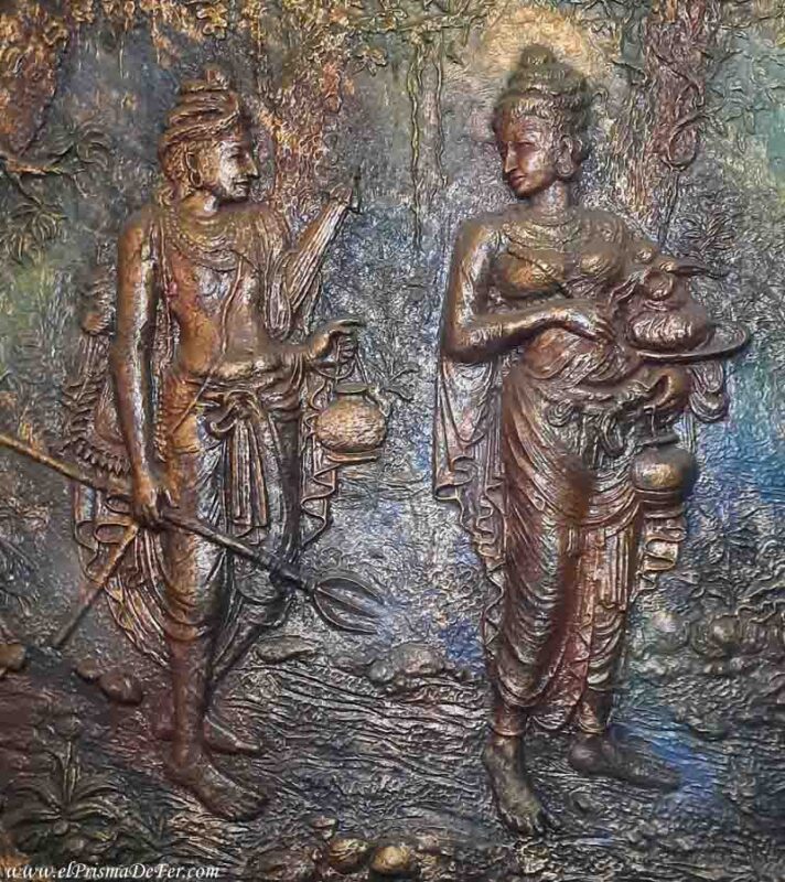 Relieve retratando la época budista de Sri Lanka