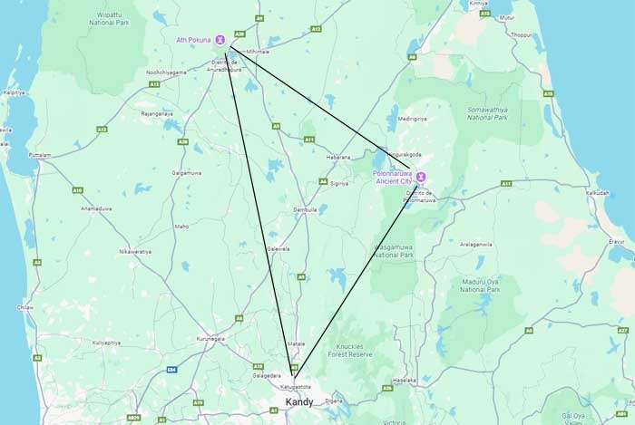 Mapa del Triangulo Cultural de Sri Lanka