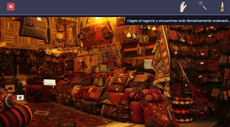 Pantalla del juego, en el comercio de alfombras