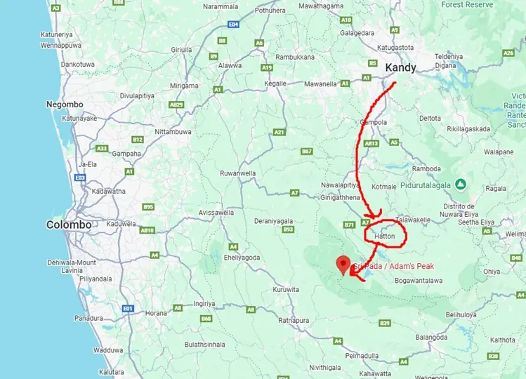 Mapa con Ubicación del Adam´s Peak