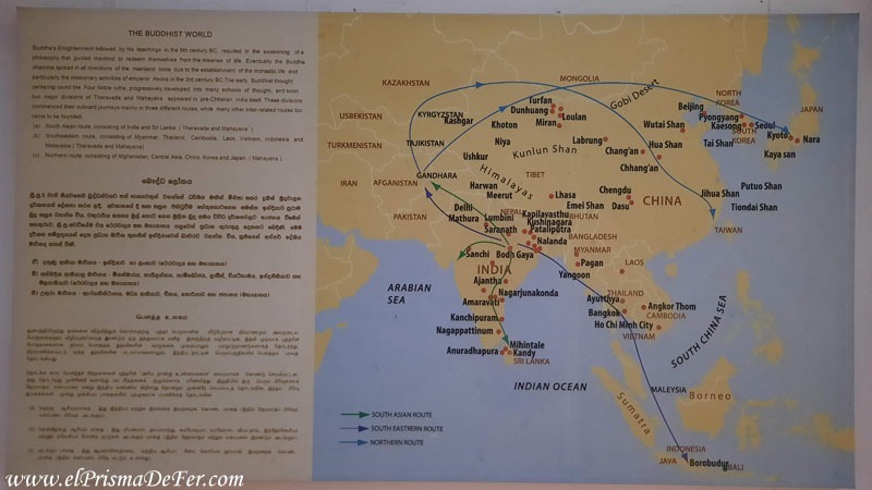 Mapa que muestra como se extendió el budismo en Asia