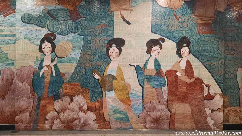 Mural en una estación de Metro en Xian, China